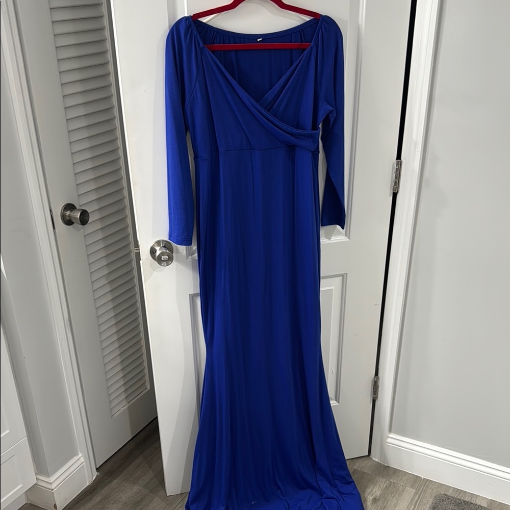 Elegant Royal Blue Long Sleeve Dress